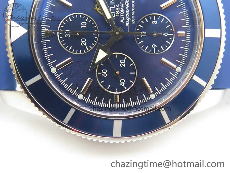 Superocean Heritage ii Chrono 46 SS OMF 1:1 Best Edition Blue Bezel Blue Dial on Blue Rubber Strap A7750