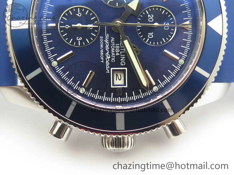 Superocean Heritage ii Chrono 46 SS OMF 1:1 Best Edition Blue Bezel Blue Dial on Blue Rubber Strap A7750