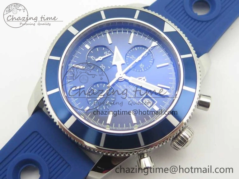Superocean Heritage ii Chrono 46 SS OMF 1:1 Best Edition Blue Bezel Blue Dial on Blue Rubber Strap A7750