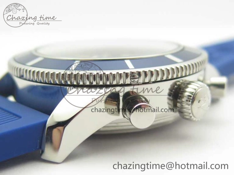 Superocean Heritage ii Chrono 46 SS OMF 1:1 Best Edition Blue Bezel Blue Dial on Blue Rubber Strap A7750