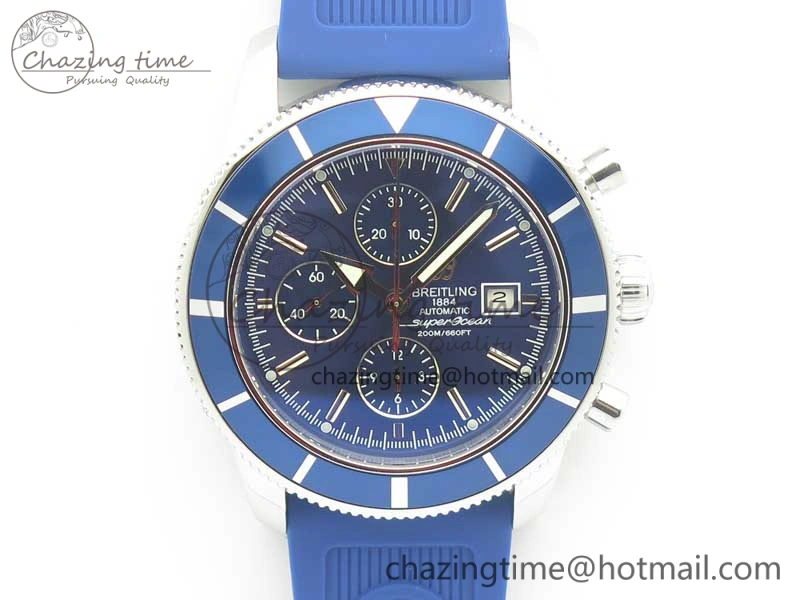 Superocean Heritage ii Chrono 46 SS OMF 1:1 Best Edition Blue Bezel Blue Dial on Blue Rubber Strap A7750