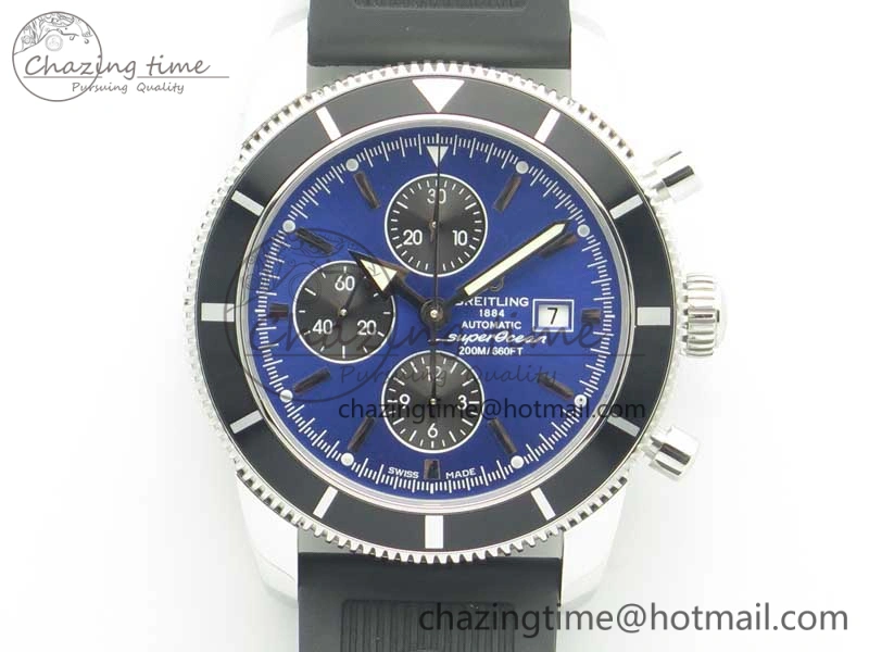 Superocean Heritage ii Chrono 46 SS OMF 1:1 Best Edition Blue Bezel Blue Black Dial on Black Rubber Strap A7750