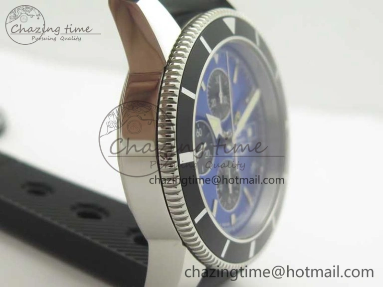 Superocean Heritage ii Chrono 46 SS OMF 1:1 Best Edition Blue Bezel Blue Black Dial on Black Rubber Strap A7750