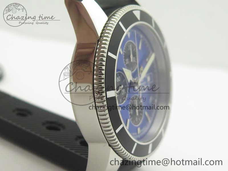 Superocean Heritage ii Chrono 46 SS OMF 1:1 Best Edition Blue Bezel Blue Black Dial on Black Rubber Strap A7750