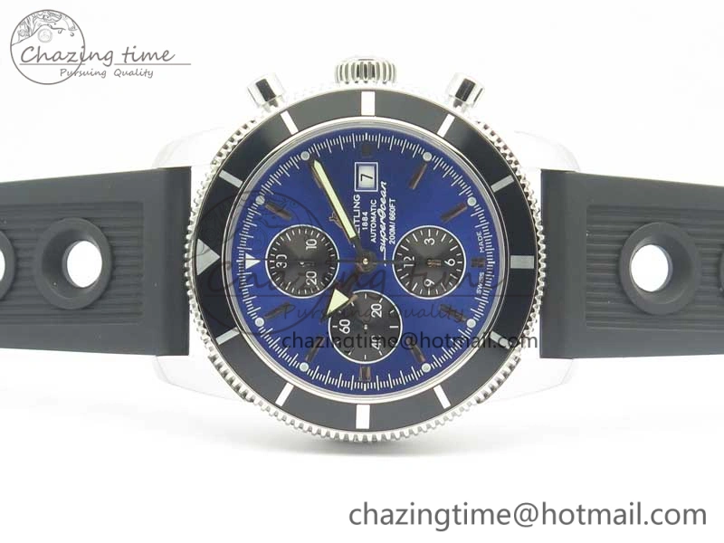 Superocean Heritage ii Chrono 46 SS OMF 1:1 Best Edition Blue Bezel Blue Black Dial on Black Rubber Strap A7750