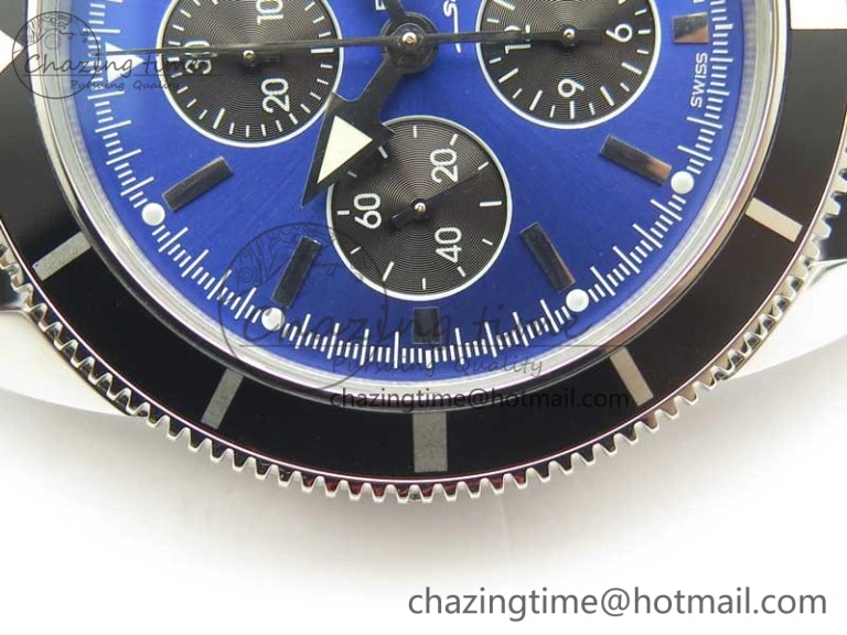 Superocean Heritage ii Chrono 46 SS OMF 1:1 Best Edition Blue Bezel Blue Black Dial on Black Rubber Strap A7750