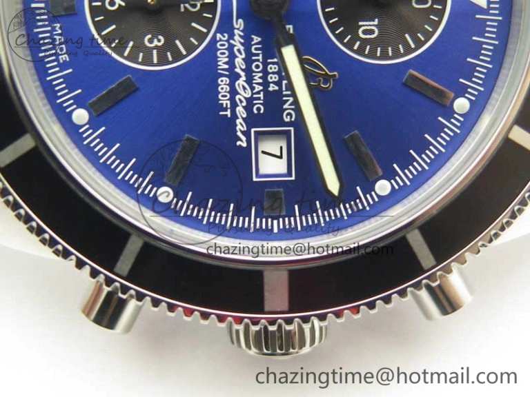 Superocean Heritage ii Chrono 46 SS OMF 1:1 Best Edition Blue Bezel Blue Black Dial on Black Rubber Strap A7750
