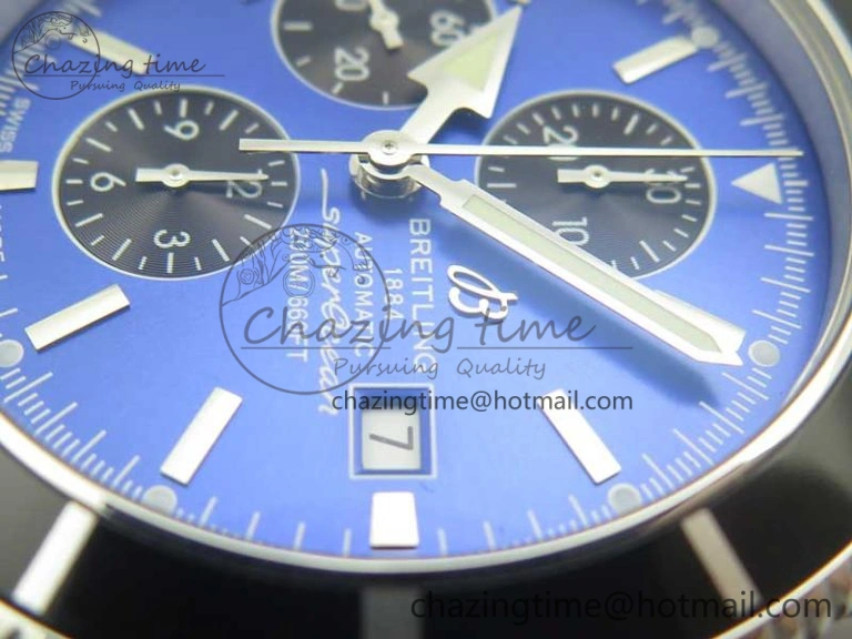 Superocean Heritage ii Chrono 46 SS OMF 1:1 Best Edition Blue Bezel Blue Black Dial on Black Rubber Strap A7750