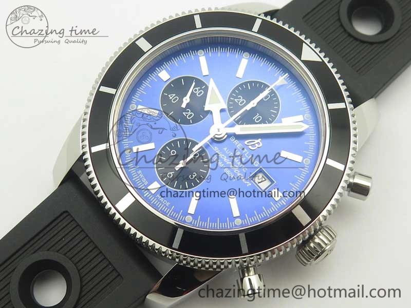 Superocean Heritage ii Chrono 46 SS OMF 1:1 Best Edition Blue Bezel Blue Black Dial on Black Rubber Strap A7750
