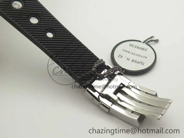 Superocean Heritage ii Chrono 46 SS OMF 1:1 Best Edition Blue Bezel Blue Black Dial on Black Rubber Strap A7750