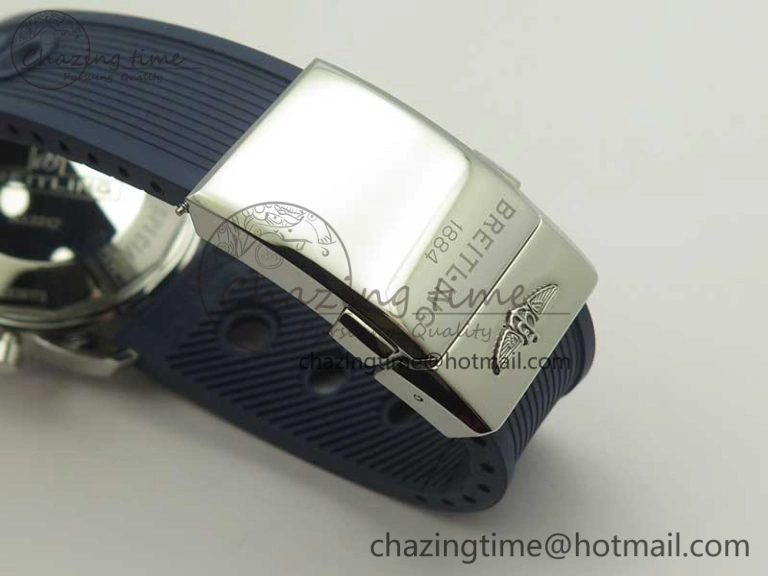 Superocean Heritage ii Chrono 46 SS OMF 1:1 Best Edition Blue Bezel White Dial on Blue Rubber Strap A7750