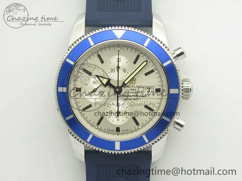 Superocean Heritage ii Chrono 46 SS OMF 1:1 Best Edition Blue Bezel White Dial on Blue Rubber Strap A7750