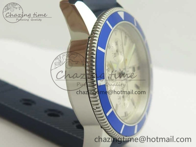 Superocean Heritage ii Chrono 46 SS OMF 1:1 Best Edition Blue Bezel White Dial on Blue Rubber Strap A7750