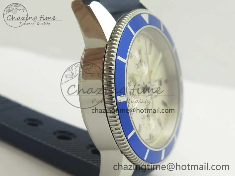 Superocean Heritage ii Chrono 46 SS OMF 1:1 Best Edition Blue Bezel White Dial on Blue Rubber Strap A7750
