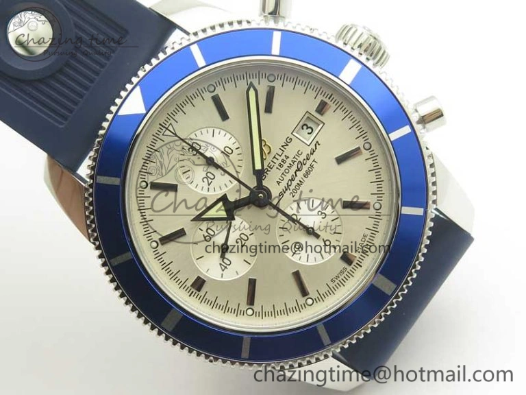 Superocean Heritage ii Chrono 46 SS OMF 1:1 Best Edition Blue Bezel White Dial on Blue Rubber Strap A7750