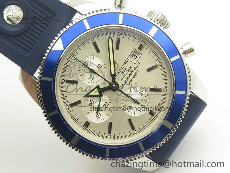Superocean Heritage ii Chrono 46 SS OMF 1:1 Best Edition Blue Bezel White Dial on Blue Rubber Strap A7750