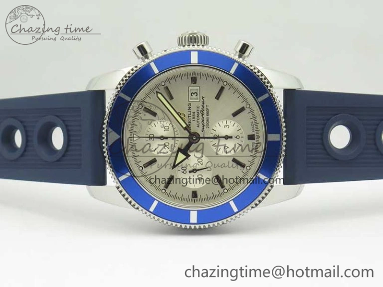 Superocean Heritage ii Chrono 46 SS OMF 1:1 Best Edition Blue Bezel White Dial on Blue Rubber Strap A7750