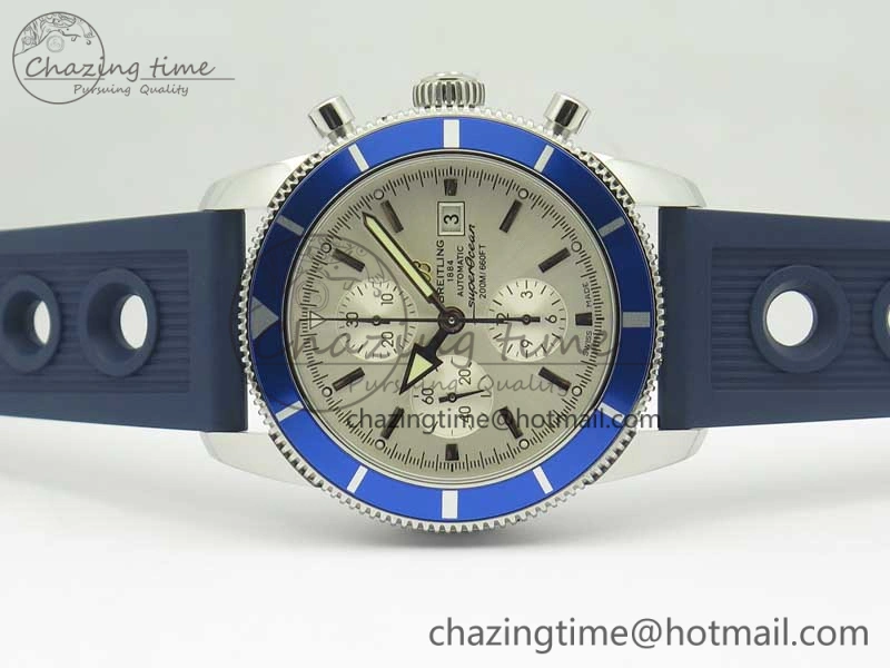 Superocean Heritage ii Chrono 46 SS OMF 1:1 Best Edition Blue Bezel White Dial on Blue Rubber Strap A7750