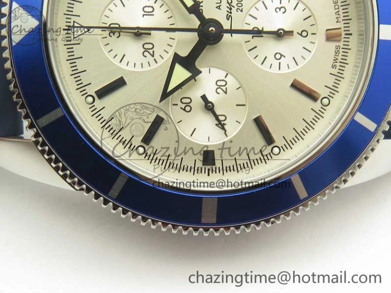 Superocean Heritage ii Chrono 46 SS OMF 1:1 Best Edition Blue Bezel White Dial on Blue Rubber Strap A7750