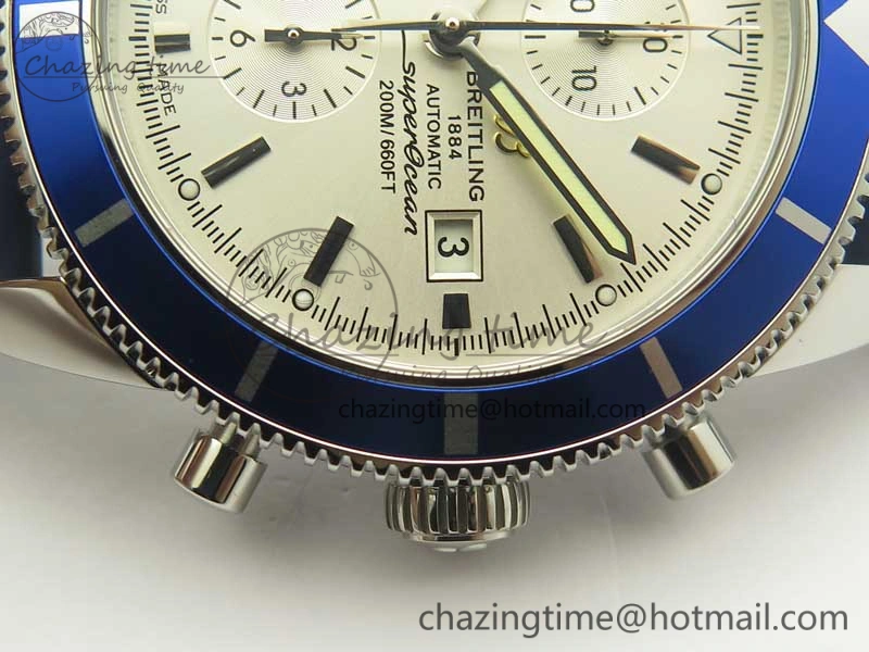 Superocean Heritage ii Chrono 46 SS OMF 1:1 Best Edition Blue Bezel White Dial on Blue Rubber Strap A7750