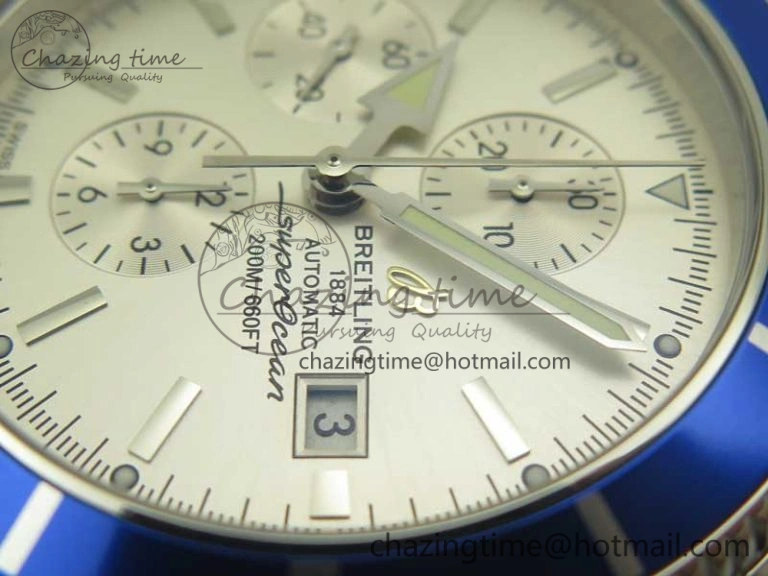 Superocean Heritage ii Chrono 46 SS OMF 1:1 Best Edition Blue Bezel White Dial on Blue Rubber Strap A7750