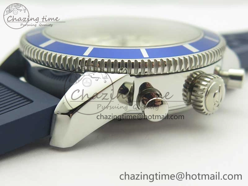 Superocean Heritage ii Chrono 46 SS OMF 1:1 Best Edition Blue Bezel White Dial on Blue Rubber Strap A7750