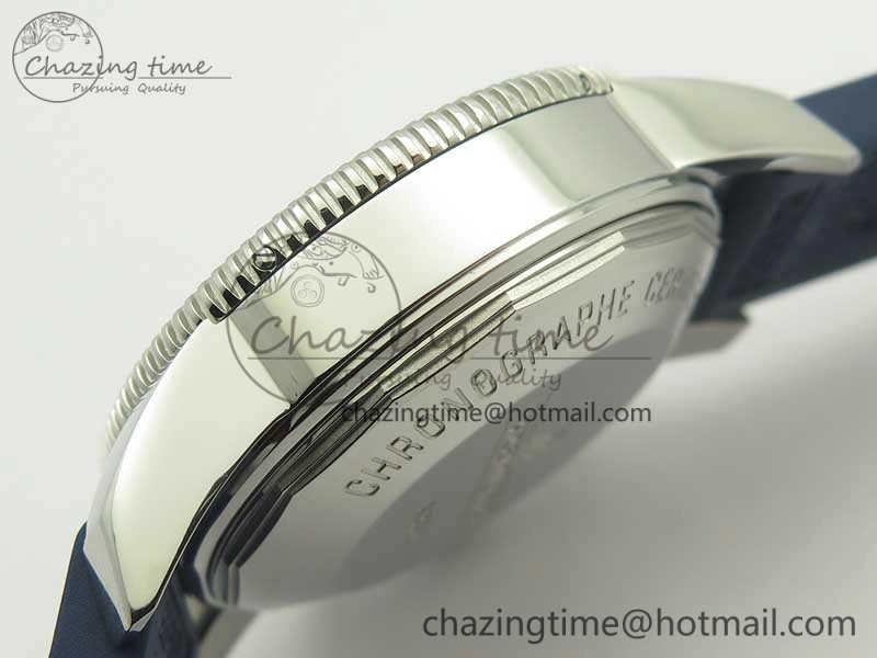 Superocean Heritage ii Chrono 46 SS OMF 1:1 Best Edition Blue Bezel White Dial on Blue Rubber Strap A7750