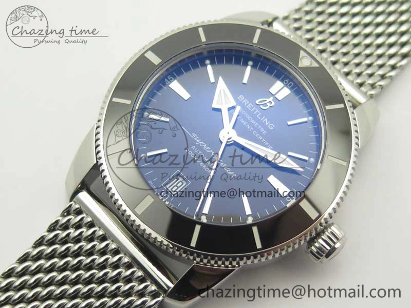 Superocean Héritage II 42 SS GF 1:1 Best Edition Black Ceramic Black Dial on SS Mesh Bracelet MIYOTA 9015