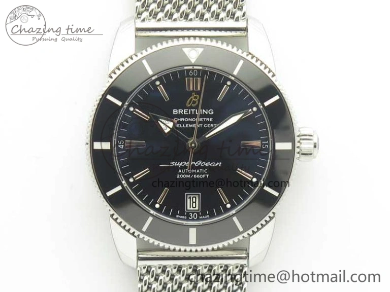 Superocean Héritage II 42 SS GF 1:1 Best Edition Black Ceramic Black Dial on SS Mesh Bracelet MIYOTA 9015