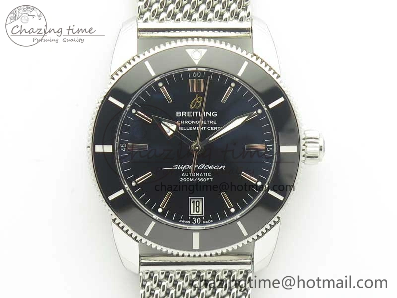 Superocean Héritage II 42 SS GF 1:1 Best Edition Black Ceramic Black Dial on SS Mesh Bracelet MIYOTA 9015