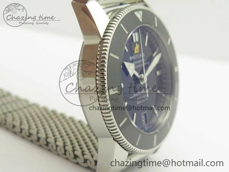 Superocean Héritage II 42 SS GF 1:1 Best Edition Black Ceramic Black Dial on SS Mesh Bracelet MIYOTA 9015
