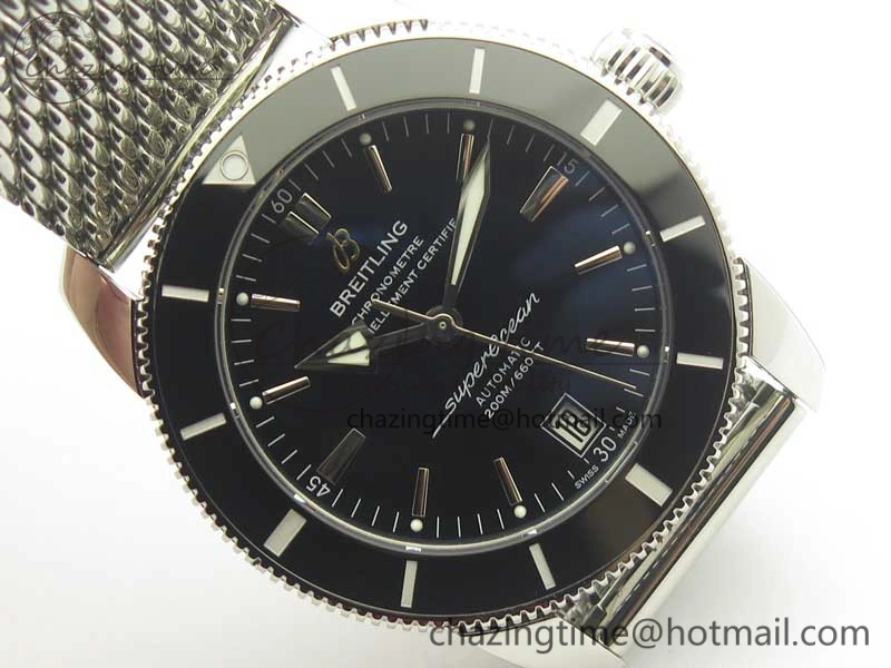 Superocean Héritage II 42 SS GF 1:1 Best Edition Black Ceramic Black Dial on SS Mesh Bracelet MIYOTA 9015