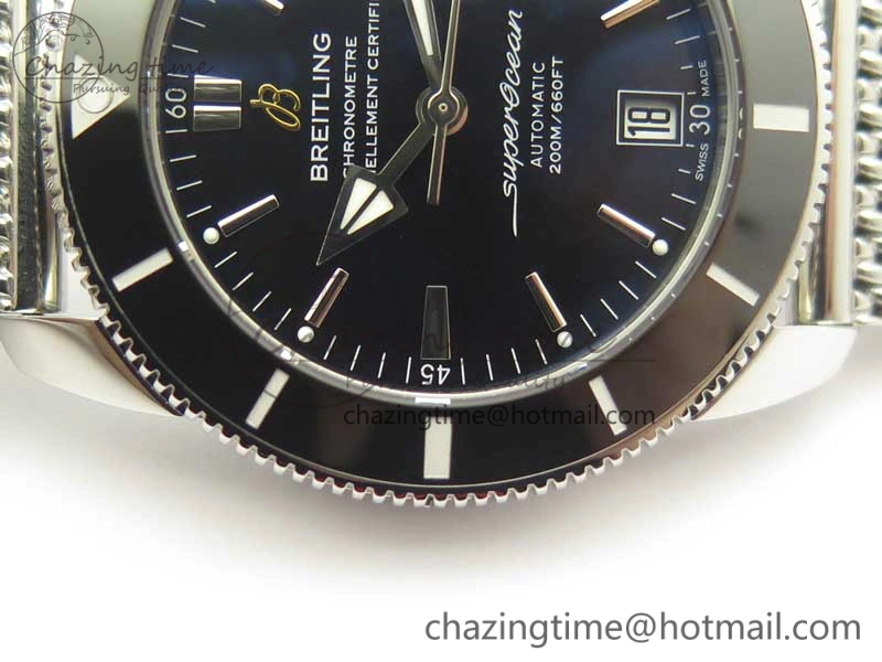 Superocean Héritage II 42 SS GF 1:1 Best Edition Black Ceramic Black Dial on SS Mesh Bracelet MIYOTA 9015