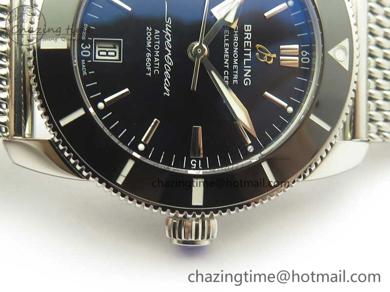 Superocean Héritage II 42 SS GF 1:1 Best Edition Black Ceramic Black Dial on SS Mesh Bracelet MIYOTA 9015