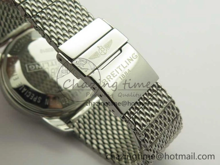 Superocean Héritage II 42 SS GF 1:1 Best Edition Black Ceramic White Dial on SS Mesh Bracelet MIYOTA 9015