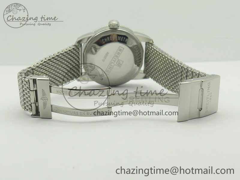 Superocean Héritage II 42 SS GF 1:1 Best Edition Black Ceramic White Dial on SS Mesh Bracelet MIYOTA 9015