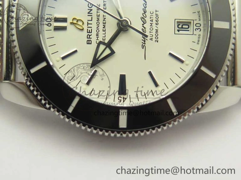 Superocean Héritage II 42 SS GF 1:1 Best Edition Black Ceramic White Dial on SS Mesh Bracelet MIYOTA 9015