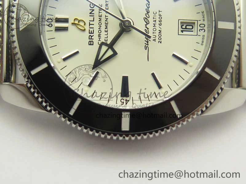 Superocean Héritage II 42 SS GF 1:1 Best Edition Black Ceramic White Dial on SS Mesh Bracelet MIYOTA 9015