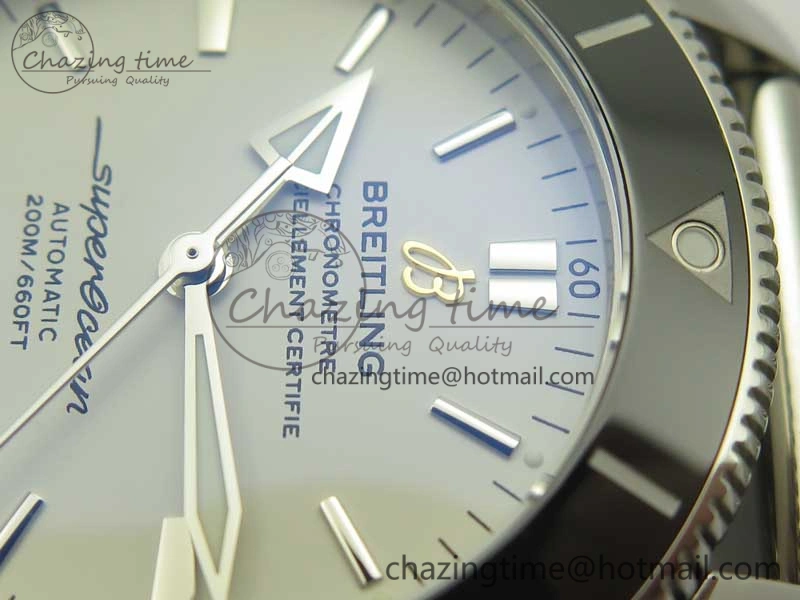 Superocean Héritage II 42 SS GF 1:1 Best Edition Black Ceramic White Dial on SS Mesh Bracelet MIYOTA 9015
