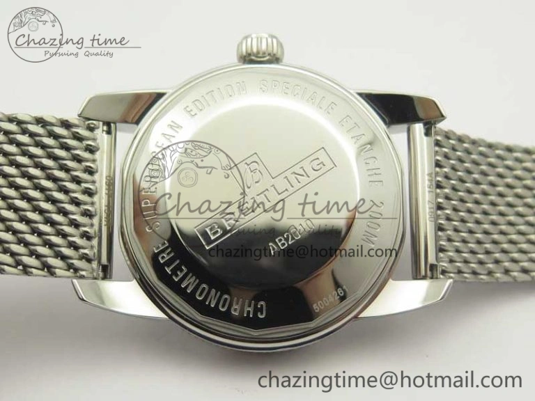 Superocean Héritage II 42 SS GF 1:1 Best Edition Black Ceramic White Dial on SS Mesh Bracelet MIYOTA 9015