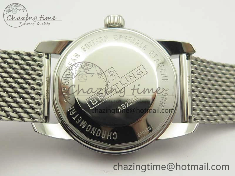 Superocean Héritage II 42 SS GF 1:1 Best Edition Black Ceramic White Dial on SS Mesh Bracelet MIYOTA 9015
