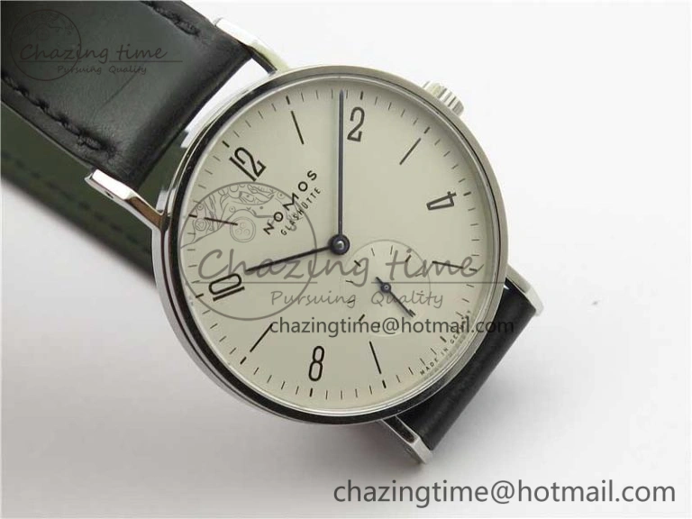Tangente Automatic 38mm SS MKS 1:1 Best Edition White Dial Numeral Markers on Black Leather Strap A23J