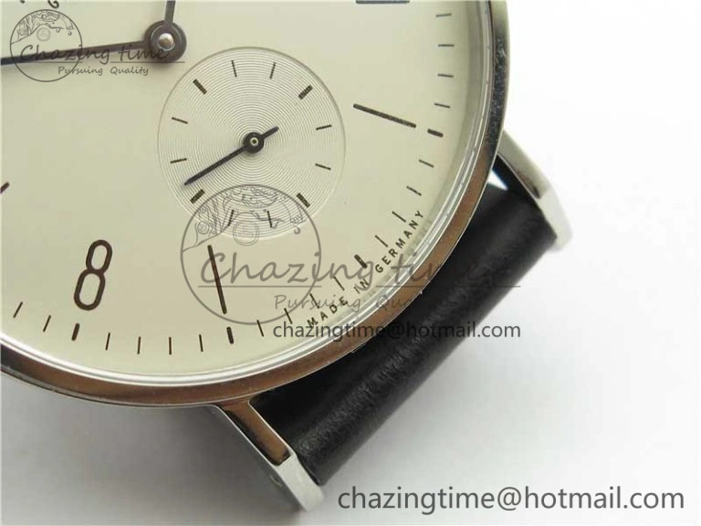 Tangente Automatic 38mm SS MKS 1:1 Best Edition White Dial Numeral Markers on Black Leather Strap A23J