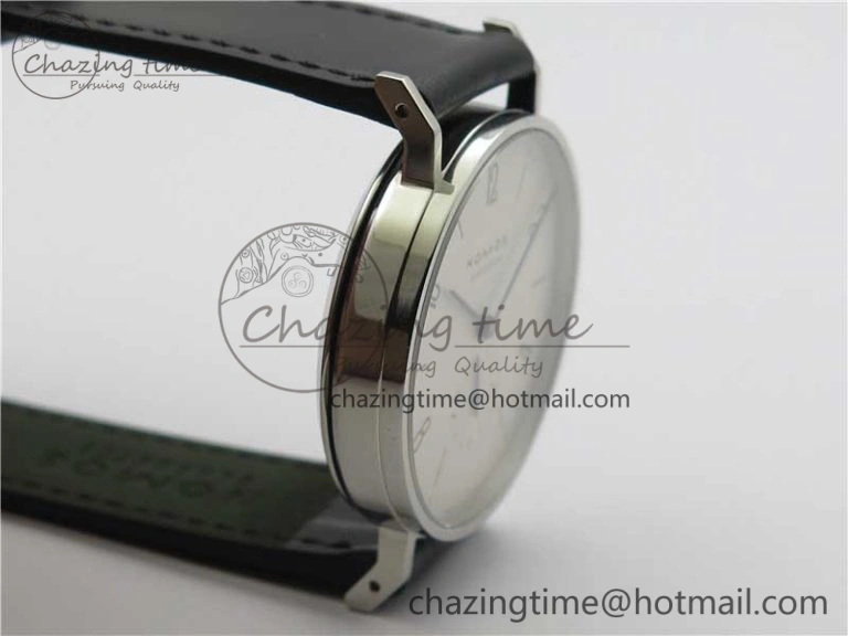 Tangente Automatic 38mm SS MKS 1:1 Best Edition White Dial Numeral Markers on Black Leather Strap A23J