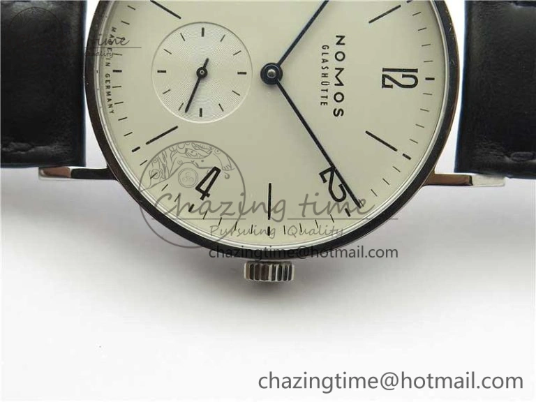 Tangente Automatic 38mm SS MKS 1:1 Best Edition White Dial Numeral Markers on Black Leather Strap A23J