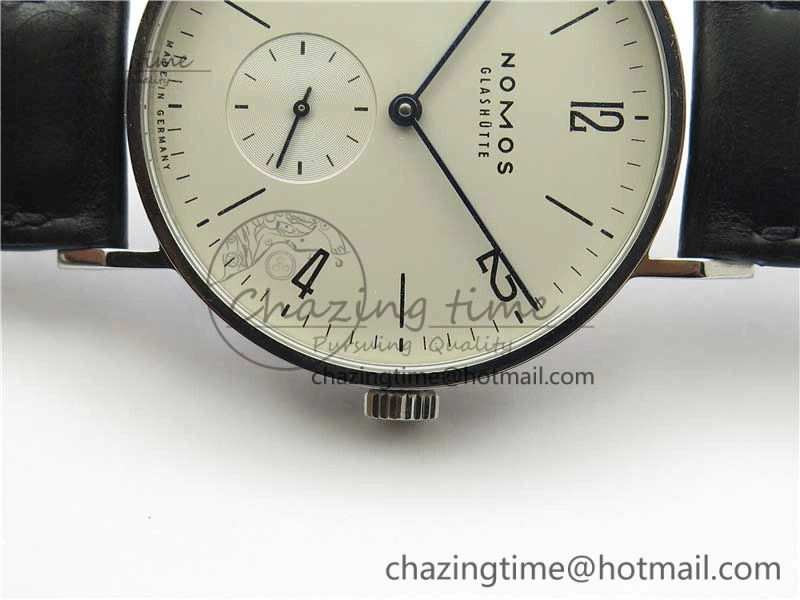 Tangente Automatic 38mm SS MKS 1:1 Best Edition White Dial Numeral Markers on Black Leather Strap A23J