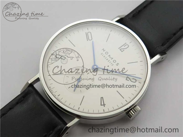 Tangente Automatic 38mm SS MKS 1:1 Best Edition White Dial Numeral Markers on Black Leather Strap A23J