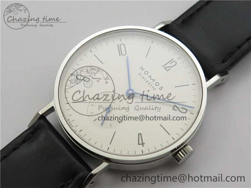 Tangente Automatic 38mm SS MKS 1:1 Best Edition White Dial Numeral Markers on Black Leather Strap A23J