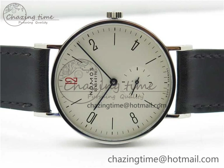 Tangente Automatic 38mm SS MKS 1:1 Best Edition White Dial Red 12 Marker on Black Leather Strap A23J