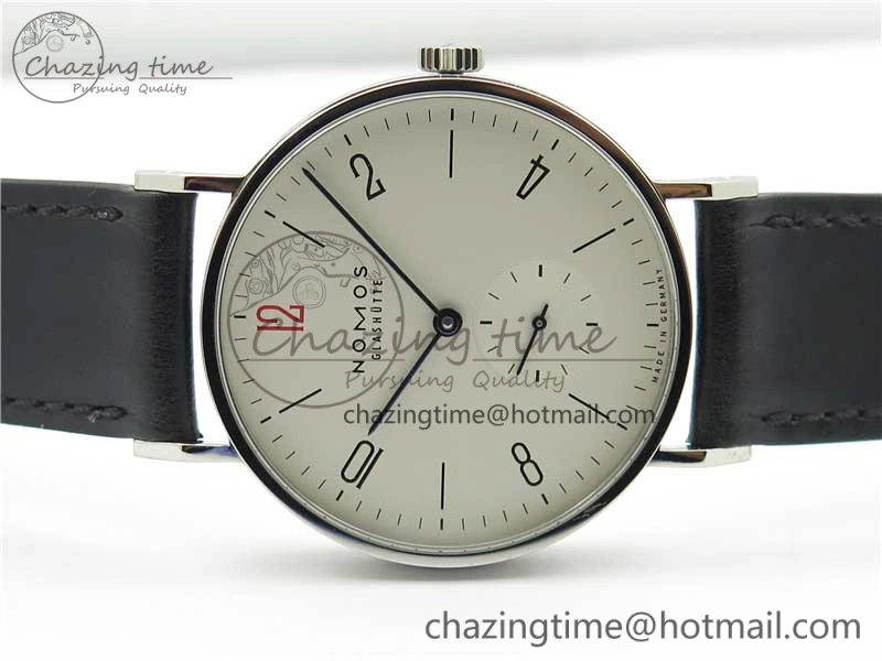 Tangente Automatic 38mm SS MKS 1:1 Best Edition White Dial Red 12 Marker on Black Leather Strap A23J